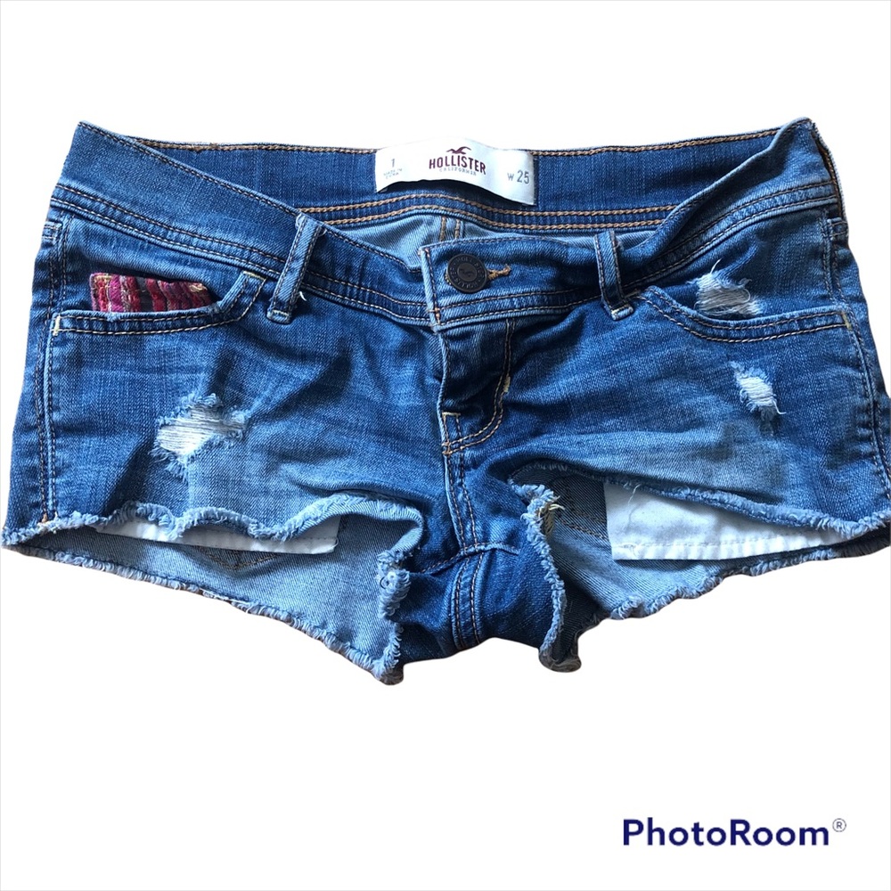Hollister Jean shorts low rise jean shorts cute colorful side pocket size 1